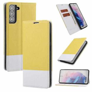 For Samsung Galaxy S21 5G Cross Texture Magnetic Horizontal Flip Leather Case with Card Slots & Holder & Wallet(Yellow)