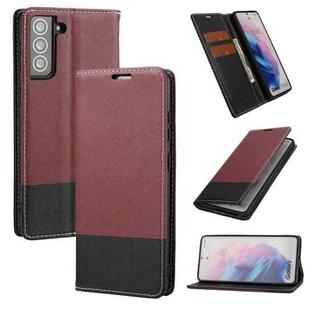 For Samsung Galaxy S21 5G Cross Texture Magnetic Horizontal Flip Leather Case with Card Slots & Holder & Wallet(Wine Red)