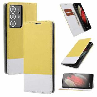 For Samsung Galaxy S21 Ultra 5G Cross Texture Magnetic Horizontal Flip Leather Case with Card Slots & Holder & Wallet(Yellow)