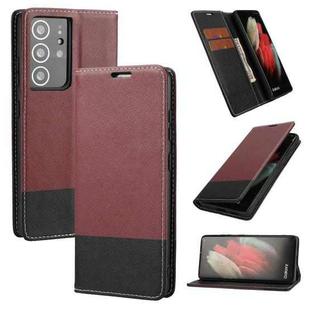 For Samsung Galaxy S21 Ultra 5G Cross Texture Magnetic Horizontal Flip Leather Case with Card Slots & Holder & Wallet(Wine Red)
