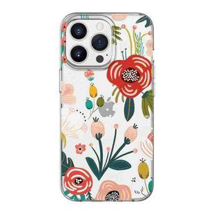 Mutural HUAJIANJI Series PC + TPU Floral Design Shockproof Case For iPhone 13(Begonia)