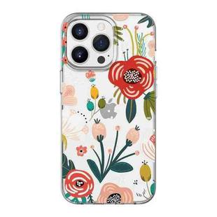 Mutural HUAJIANJI Series PC + TPU Floral Design Shockproof Case For iPhone 13 Pro(Begonia)