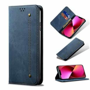 For iPhone 13 Denim Texture Casual Style Horizontal Flip Leather Case with Holder & Card Slots & Wallet(Blue)