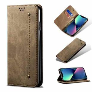 For iPhone 13 mini Denim Texture Casual Style Horizontal Flip Leather Case with Holder & Card Slots & Wallet (Khaki)