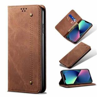 For iPhone 13 mini Denim Texture Casual Style Horizontal Flip Leather Case with Holder & Card Slots & Wallet (Brown)