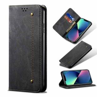 For iPhone 13 mini Denim Texture Casual Style Horizontal Flip Leather Case with Holder & Card Slots & Wallet (Black)