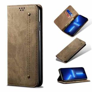 For iPhone 13 Pro Denim Texture Casual Style Horizontal Flip Leather Case with Holder & Card Slots & Wallet (Khaki)