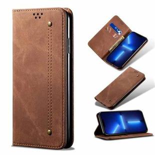 For iPhone 13 Pro Denim Texture Casual Style Horizontal Flip Leather Case with Holder & Card Slots & Wallet (Brown)
