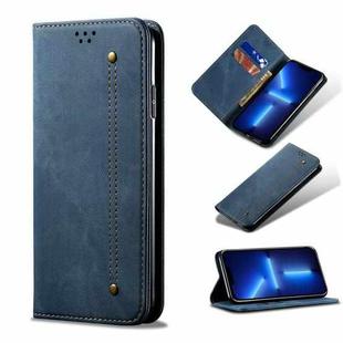 For iPhone 13 Pro Denim Texture Casual Style Horizontal Flip Leather Case with Holder & Card Slots & Wallet (Blue)