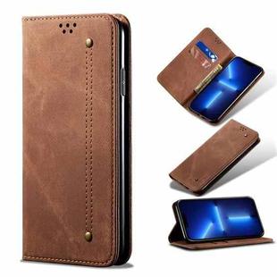 For iPhone 13 Pro Max Denim Texture Casual Style Horizontal Flip Leather Case with Holder & Card Slots & Wallet (Brown)