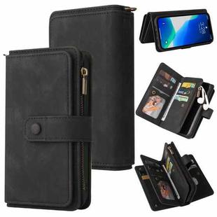 For iPhone 13 Pro Skin Feel PU + TPU Horizontal Flip Leather Case with Holder & 15 Cards Slot & Wallet & Zipper Pocket & Lanyard (Black)