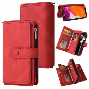 For iPhone 12 Pro Max Skin Feel PU + TPU Horizontal Flip Leather Case with Holder & 15 Cards Slot & Wallet & Zipper Pocket & Lanyard(Red)