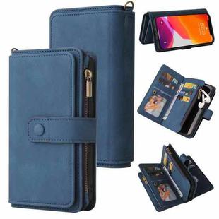For iPhone 12 Pro Max Skin Feel PU + TPU Horizontal Flip Leather Case with Holder & 15 Cards Slot & Wallet & Zipper Pocket & Lanyard(Blue)