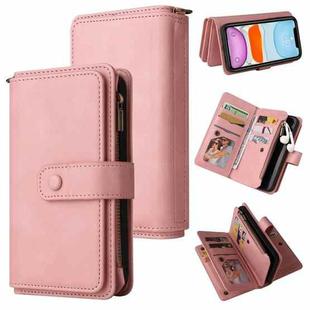 Skin Feel PU + TPU Horizontal Flip Leather Case with Holder & 15 Cards Slot & Wallet & Zipper Pocket & Lanyard For iPhone 11(Pink)