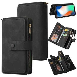 For iPhone X / XS Skin Feel PU + TPU Horizontal Flip Leather Case with Holder & 15 Cards Slot & Wallet & Zipper Pocket & Lanyard(Black)