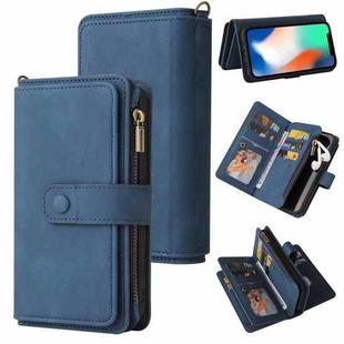For iPhone X / XS Skin Feel PU + TPU Horizontal Flip Leather Case with Holder & 15 Cards Slot & Wallet & Zipper Pocket & Lanyard(Blue)