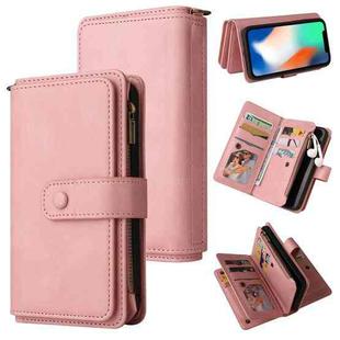 For iPhone X / XS Skin Feel PU + TPU Horizontal Flip Leather Case with Holder & 15 Cards Slot & Wallet & Zipper Pocket & Lanyard(Pink)