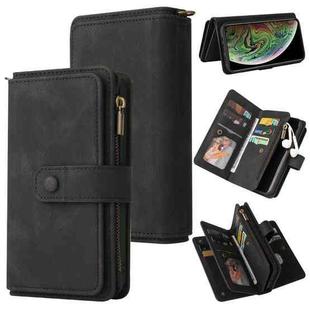 For iPhone XS Max Skin Feel PU + TPU Horizontal Flip Leather Case with Holder & 15 Cards Slot & Wallet & Zipper Pocket & Lanyard(Black)