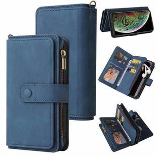 For iPhone XS Max Skin Feel PU + TPU Horizontal Flip Leather Case with Holder & 15 Cards Slot & Wallet & Zipper Pocket & Lanyard(Blue)
