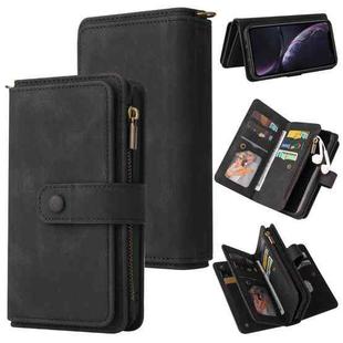 For iPhone XR Skin Feel PU + TPU Horizontal Flip Leather Case with Holder & 15 Cards Slot & Wallet & Zipper Pocket & Lanyard(Black)