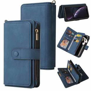 For iPhone XR Skin Feel PU + TPU Horizontal Flip Leather Case with Holder & 15 Cards Slot & Wallet & Zipper Pocket & Lanyard(Blue)