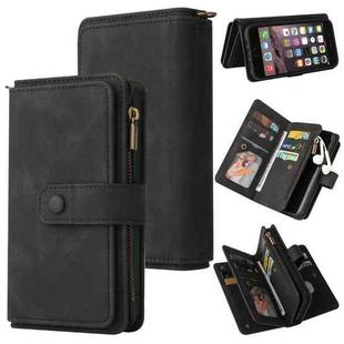 For iPhone SE 2022 / SE 2020 / 8 / 7 Skin Feel PU + TPU Horizontal Flip Leather Case with Holder & 15 Cards Slot & Wallet & Zipper Pocket & Lanyard(Black)