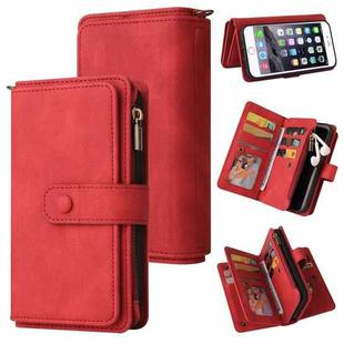 Skin Feel PU + TPU Horizontal Flip Leather Case with Holder & 15 Cards Slot & Wallet & Zipper Pocket & Lanyard For iPhone 8 Plus & 7 Plus(Red)