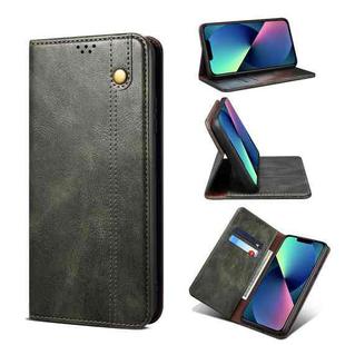 For iPhone 13 Simple Wax Crazy Horse Texture Horizontal Flip Leather Case with Card Slots & Wallet(Dark Green)