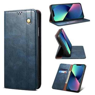 For iPhone 13 Simple Wax Crazy Horse Texture Horizontal Flip Leather Case with Card Slots & Wallet(Navy Blue)