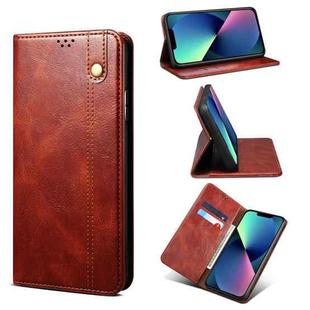 For iPhone 13 Simple Wax Crazy Horse Texture Horizontal Flip Leather Case with Card Slots & Wallet(Brown)