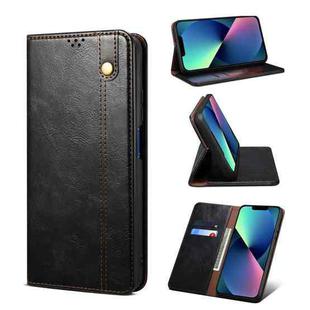 For iPhone 13 Simple Wax Crazy Horse Texture Horizontal Flip Leather Case with Card Slots & Wallet(Black)