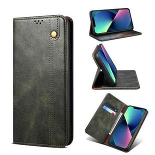 For iPhone 13 mini Simple Wax Crazy Horse Texture Horizontal Flip Leather Case with Card Slots & Wallet (Dark Green)
