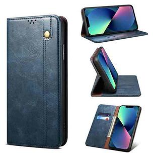 For iPhone 13 mini Simple Wax Crazy Horse Texture Horizontal Flip Leather Case with Card Slots & Wallet (Navy Blue)