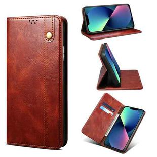 For iPhone 13 mini Simple Wax Crazy Horse Texture Horizontal Flip Leather Case with Card Slots & Wallet (Brown)