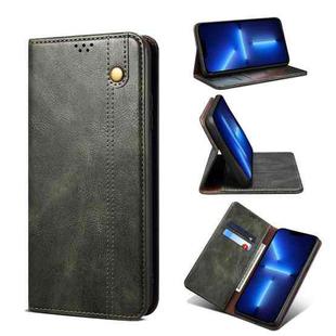 For iPhone 13 Pro Simple Wax Crazy Horse Texture Horizontal Flip Leather Case with Card Slots & Wallet (Dark Green)