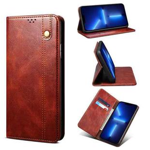 For iPhone 13 Pro Simple Wax Crazy Horse Texture Horizontal Flip Leather Case with Card Slots & Wallet (Brown)