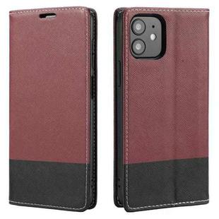 For iPhone 12 mini Cross Texture Magnetic Horizontal Flip Leather Case with Card Slots & Holder & Wallet (Wine Red)