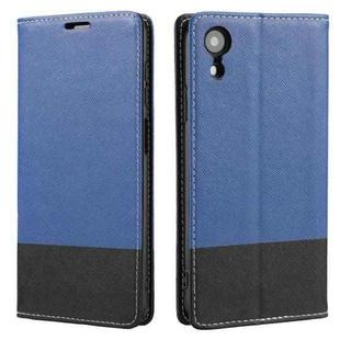 For iPhone XR Cross Texture Magnetic Horizontal Flip Leather Case with Card Slots & Holder & Wallet(Blue)