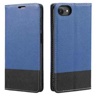For iPhone SE 2022 / SE 2020 / 8 / 7 Cross Texture Magnetic Horizontal Flip Leather Case with Card Slots & Holder & Wallet(Blue)