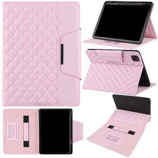For iPad Pro 11 (2021 / 2020 / 2018) / Air 10.9 2020 Checkered Pattern Horizontal Flip Leather Tablet Case with Holder & Card Slots & Hand Strap(Pink)