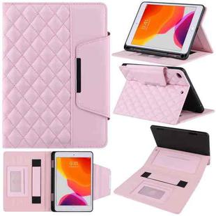 Checkered Pattern Horizontal Flip Leather Case with Holder & Card Slots & Hand Strap For iPad mini 5 / 4(Pink)