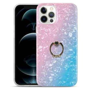 For iPhone 13 mini Gradient Color Shell Texture IMD TPU Shockproof Case with Ring Holder (Gradient Pink Blue)