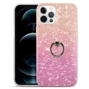 For iPhone 11 Pro Gradient Color Shell Texture IMD TPU Shockproof Case with Ring Holder (Gradient Orange Pink)