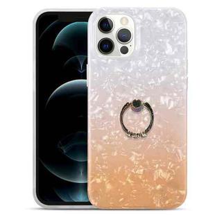 For iPhone 11 Pro Max Gradient Color Shell Texture IMD TPU Shockproof Case with Ring Holder (Gradient White Orange)