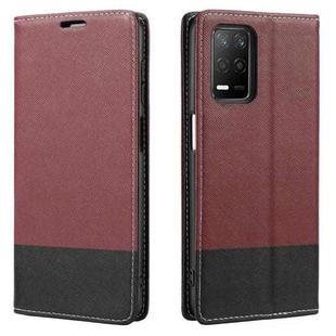 For OPPO Realme 8 5G Cross Texture Magnetic Horizontal Flip Leather Case with Card Slots & Holder & Wallet(Wine Red)