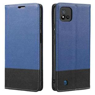 For OPPO Realme C15 Cross Texture Magnetic Horizontal Flip Leather Case with Card Slots & Holder & Wallet(Blue)