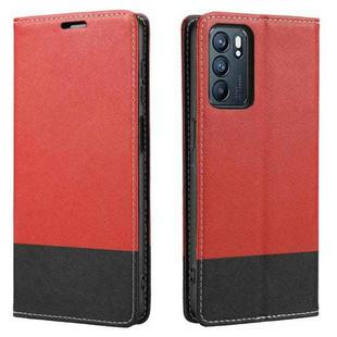 For OPPO Reno6 5G Cross Texture Magnetic Horizontal Flip Leather Case with Card Slots & Holder & Wallet(Red)