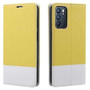 For OPPO Reno6 5G Cross Texture Magnetic Horizontal Flip Leather Case with Card Slots & Holder & Wallet(Yellow)