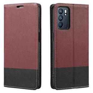 For OPPO Reno6 5G Cross Texture Magnetic Horizontal Flip Leather Case with Card Slots & Holder & Wallet(Wine Red)