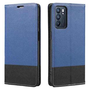 For OPPO Reno6 5G Cross Texture Magnetic Horizontal Flip Leather Case with Card Slots & Holder & Wallet(Blue)